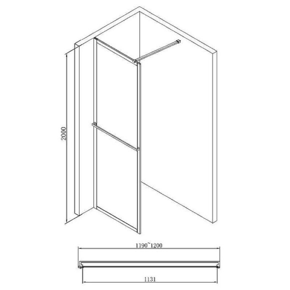 Душевая перегородка Abber AG60120B 120x200 профиль Черный стекло прозрачное Душевая перегородка Abber AG60120B 120x200 профиль Черный стекло прозрачное