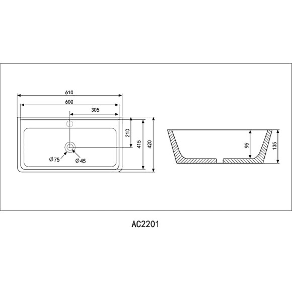 Раковина Abber Rechteck 61 AC2201MB Черная матовая Раковина Abber Rechteck 61 AC2201MB Черная матовая