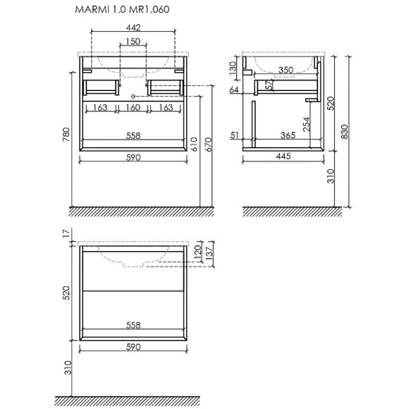 Тумба под раковину Sancos Marmi 1.0 60 MR1.060ECH подвесная Дуб чарльстон Тумба под раковину Sancos Marmi 1.0 60 MR1.060ECH подвесная Дуб чарльстон