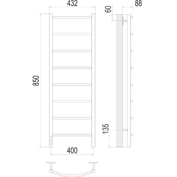 Электрический полотенцесушитель Terminus Классик П8 400х850 левый 4670078531353 Хром