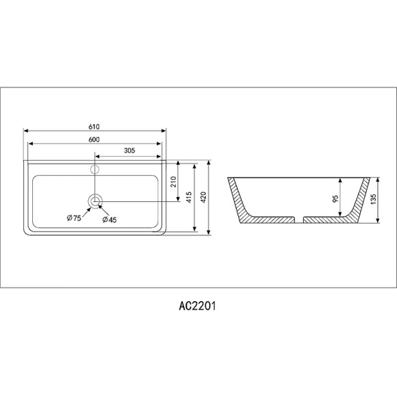 Раковина Abber Rechteck 61 AC2201 Белая
