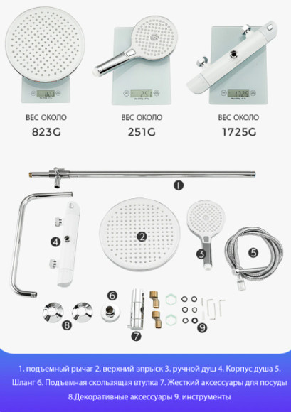 Душевая система Gappo G03-8 G2403-48 с термостатом Белая Хром