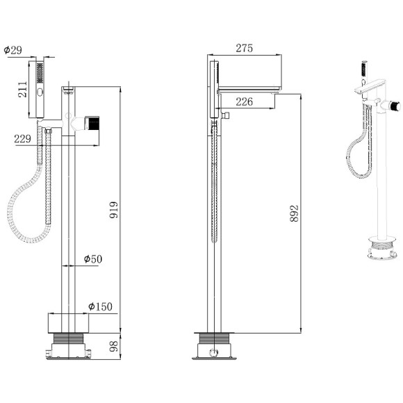 Смеситель для ванны Allen Brau Liberty 5.33012-31 Черный матовый Смеситель для ванны Allen Brau Liberty 5.33012-31 Черный матовый