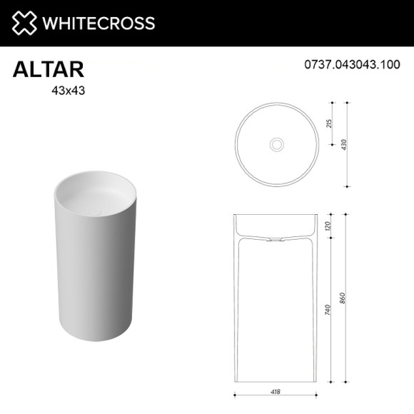 Раковина Whitecross Altar 43 0737.043043.100 Белая глянцевая Раковина Whitecross Altar 43 0737.043043.100 Белая глянцевая