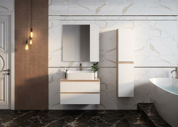 Шкаф пенал Onika Алеста 35.10 403566 подвесной Камень светлый Белый