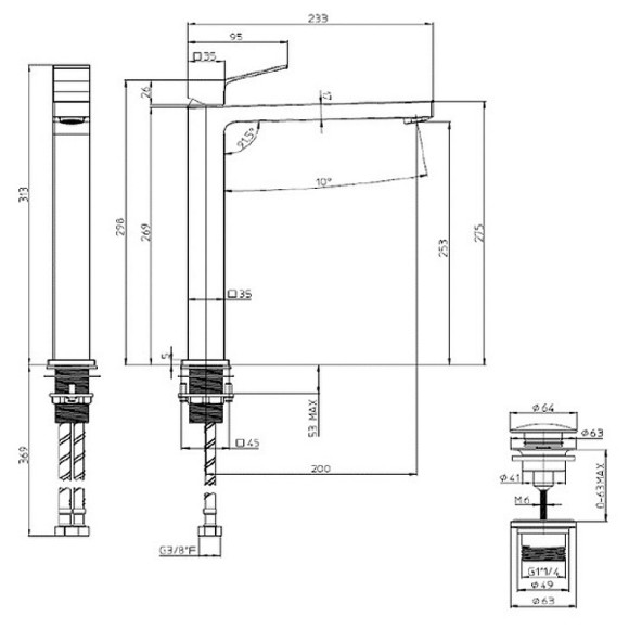 Смеситель для раковины Bossini Aki Z00709.073 Черный матовый Смеситель для раковины Bossini Aki Z00709.073 Черный матовый
