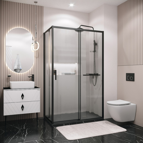 Душевой уголок Grossman Style 130х80 120.K33.05.1380.21.02 профиль Черный матовый стекло шиншилла Душевой уголок Grossman Style 130х80 120.K33.05.1380.21.02 профиль Черный матовый стекло шиншилла