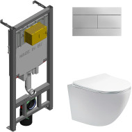 Комплект унитаза Aquatek Европа AQ1900-00 с сиденьем Микролифт и инсталляцией Jacob Delafon E29025-NF+E4316-CP с клавишей смыва Хром