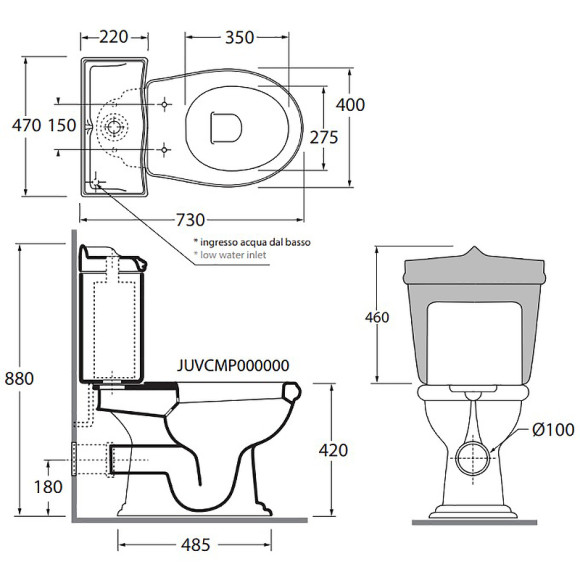 Унитаз компакт Azzurra Jubilaeum JUVCMP000000BI/(JUB100/MBP bi) без бачка и сиденья Унитаз компакт Azzurra Jubilaeum JUVCMP000000BI/(JUB100/MBP bi) без бачка и сиденья