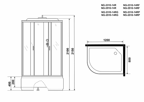 Душевая кабина Niagara Classic 120x80 R NG-2510-14RP без гидромассажа Душевая кабина Niagara Classic 120x80 R NG-2510-14RP без гидромассажа