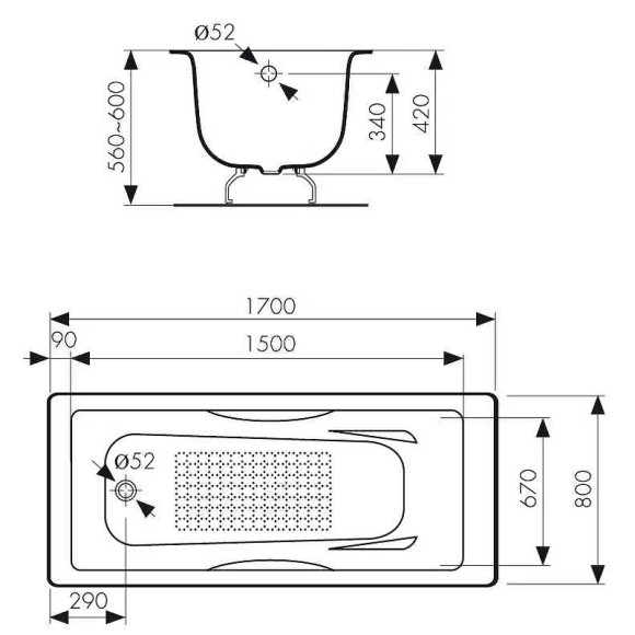 Чугунная ванна Kaiser 170х80 КВ-1706 с антискользящим покрытием Чугунная ванна Kaiser 170х80 КВ-1706 с антискользящим покрытием