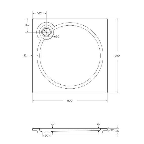 Душевой поддон из искусственного камня Cezares Tray S 90x90 TRAY-S-A-90-56-W Белый