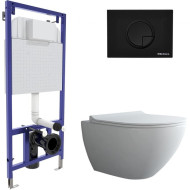 Комплект унитаза с инсталляцией Berges Novum Rimless 043268 с сиденьем Микролифт и Черной клавишей смыва