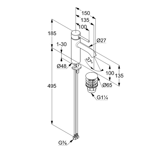 Смеситель для раковины Kludi Bozz 382883976 Черный матовый Смеситель для раковины Kludi Bozz 382883976 Черный матовый