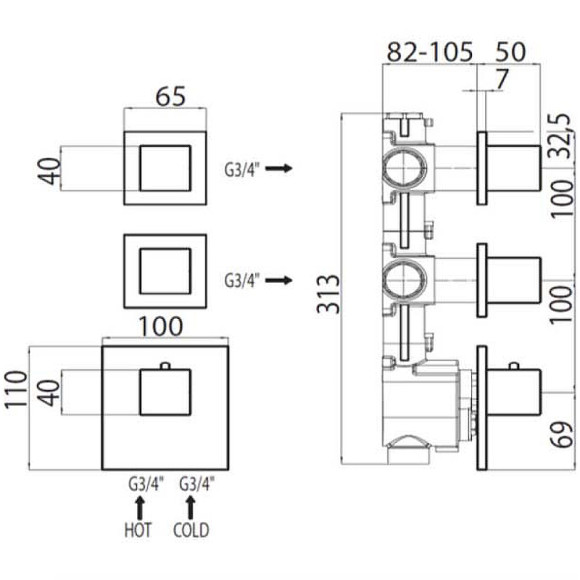 Смеситель для душа Bossini Outlets Z033203.030 с термостатом Хром Смеситель для душа Bossini Outlets Z033203.030 с термостатом Хром