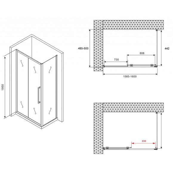 Душевой уголок Abber Schwarzer Diamant 160x50 AG30160MH-S50M профиль Хром стекло матовое Душевой уголок Abber Schwarzer Diamant 160x50 AG30160MH-S50M профиль Хром стекло матовое