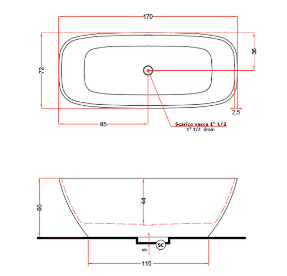 Ванна из искусственного камня Gruppo Treesse Brio 170x72 V297BO без гидромассажа