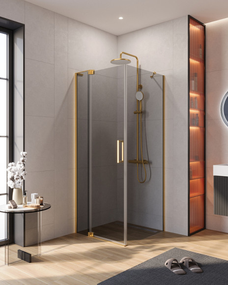 Душевой уголок Cezares Slider 80x80 SLIDER-AH-1-80-70/80-GRIGIO-BORO профиль Брашированное золото стекло серое