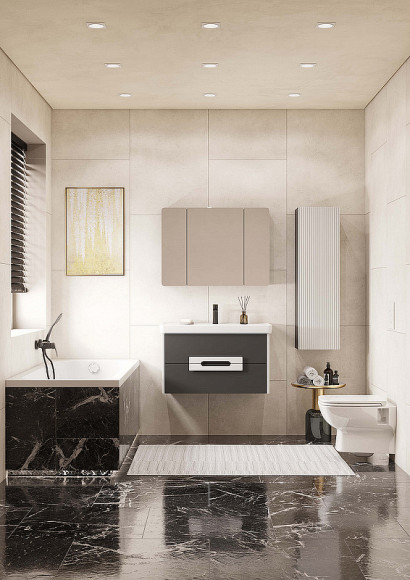 Тумба под раковину Aquaton Ар-Деко 85 1A280401DD8D0 подвесная Серый кобальт