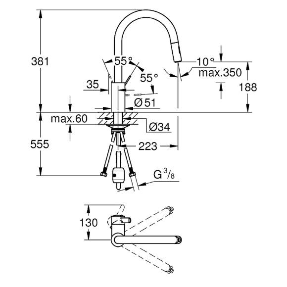 Смеситель для кухни Grohe Eurosmart Cosmopolitan 31481001 Хром Смеситель для кухни Grohe Eurosmart Cosmopolitan 31481001 Хром