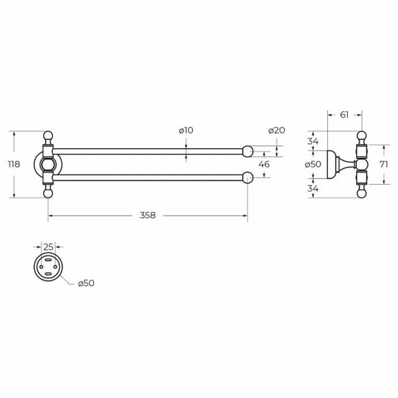 Полотенцедержатель Cezares Aphrodite APHRODITE-TD09-03/24-Sw поворотный Золото 24 карат с кристаллами Swarovski