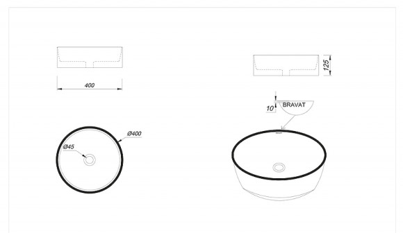 Раковина-чаша Bravat 40 C22357K-ENG Черная