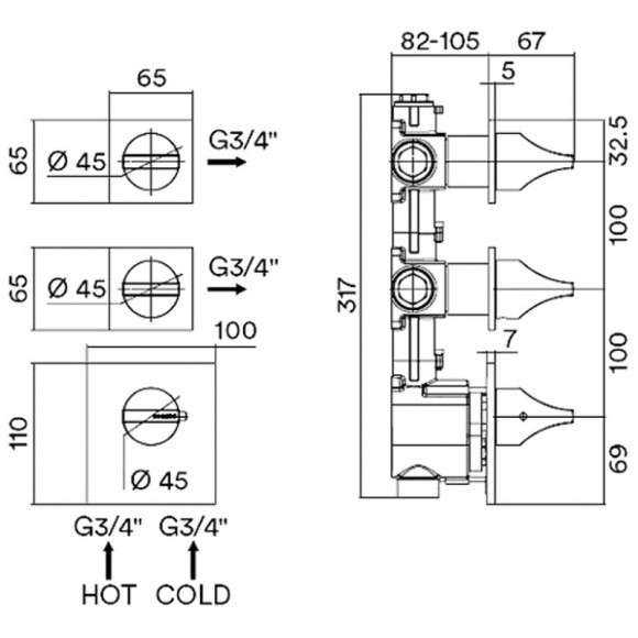 Смеситель для душа Bossini Apice Z035203.073 с термостатом Черный матовый Смеситель для душа Bossini Apice Z035203.073 с термостатом Черный матовый