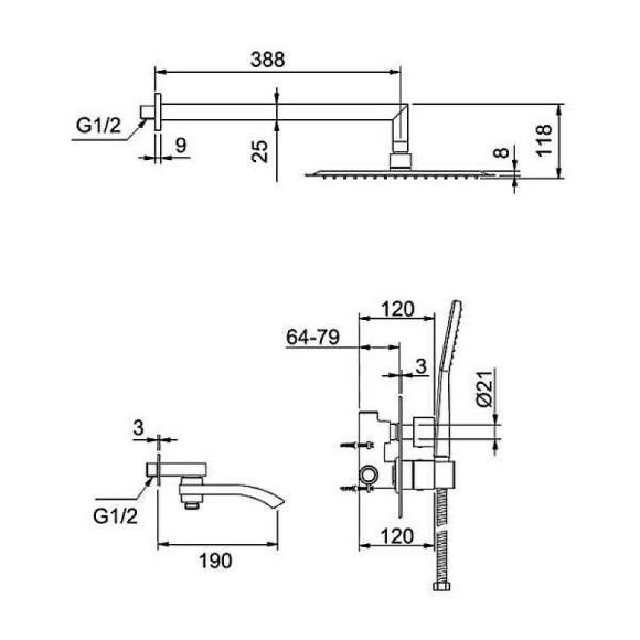 Душевая система Gappo G7107-40 с термостатом Хром