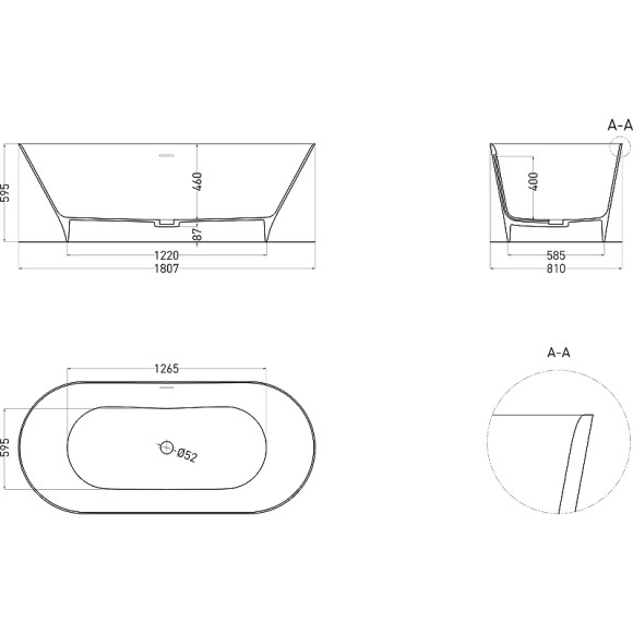 Ванна из искусственного камня Salini Mona 180х80 102911G Белая глянцевая