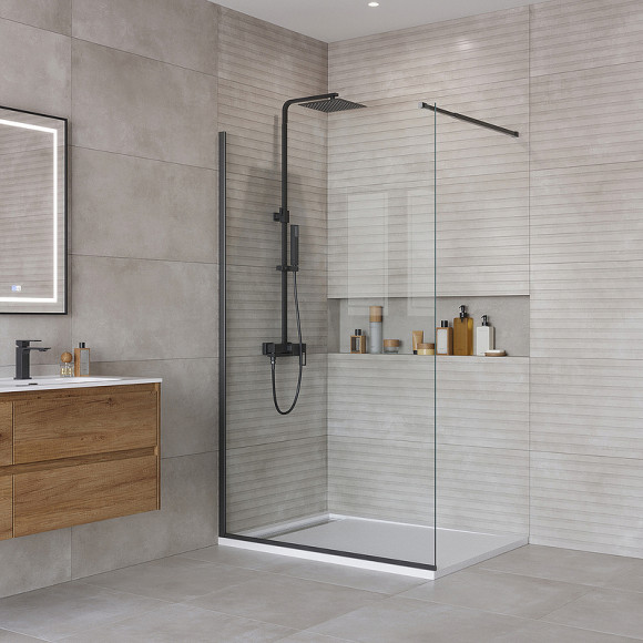 Душевая перегородка BelBagno Kraft 120 KRAFT-L-1-120-C-NERO профиль Черный матовый стекло прозрачное Душевая перегородка BelBagno Kraft 120 KRAFT-L-1-120-C-NERO профиль Черный матовый стекло прозрачное