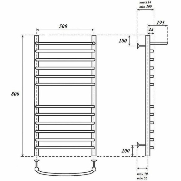Водяной полотенцесушитель Point Альфа PN05158SP П11 500x800 с полкой Хром Водяной полотенцесушитель Point Альфа PN05158SP П11 500x800 с полкой Хром