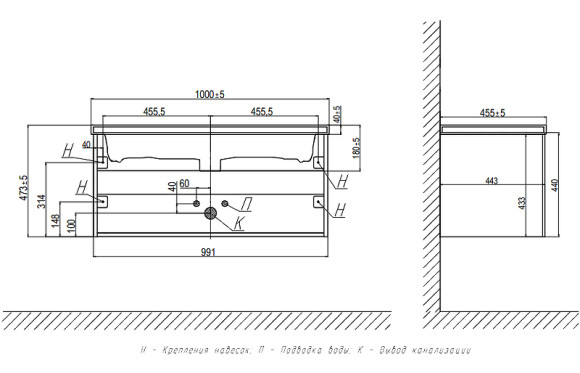 Тумба под раковину Velvex Klaufs 100 tpKLA.100.1Y.NEW-617.217 подвесная Шатанэ Черная