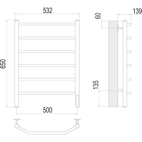 Электрический полотенцесушитель Terminus Виктория П6 500х650 4670078531193 Хром