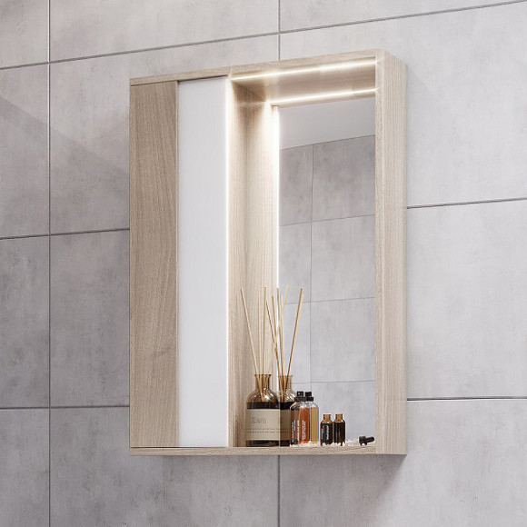 Зеркало со шкафом Aquaton Бостон 75 1A240302BN010 с подсветкой Дуб эврика Белый глянец Зеркало со шкафом Aquaton Бостон 75 1A240302BN010 с подсветкой Дуб эврика Белый глянец