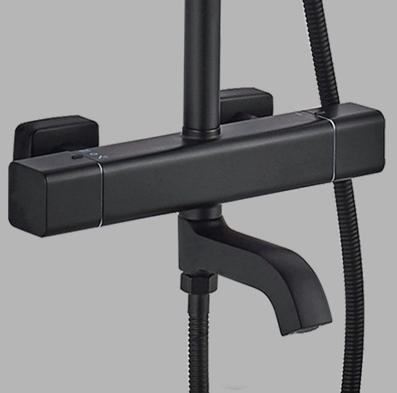 Душевая система ALMAes GaLaxy SDI-1801 с термостатом Черная матовая Душевая система ALMAes GaLaxy SDI-1801 с термостатом Черная матовая