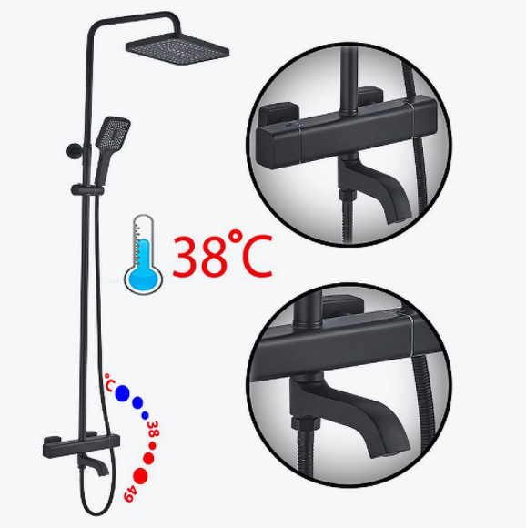 Душевая система ALMAes GaLaxy SDI-1801 с термостатом Черная матовая Душевая система ALMAes GaLaxy SDI-1801 с термостатом Черная матовая