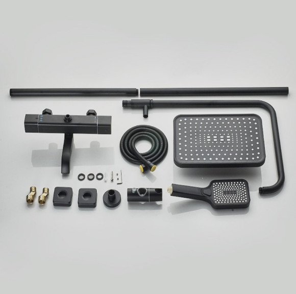 Душевая система ALMAes GaLaxy SDI-1801 с термостатом Черная матовая Душевая система ALMAes GaLaxy SDI-1801 с термостатом Черная матовая