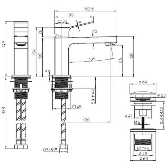 Смеситель для раковины Bossini Aki Z00707.030 Хром Смеситель для раковины Bossini Aki Z00707.030 Хром