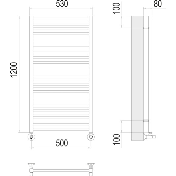 Водяной полотенцесушитель Terminus Ватикан П18 500х1200 4670078530530 Хром, нижнее подключение, G 1/2" ВР, с комплектом вентилей