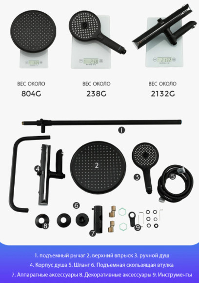 Душевая система Gappo G03-6 G2403-56 с термостатом Черная матовая Хром