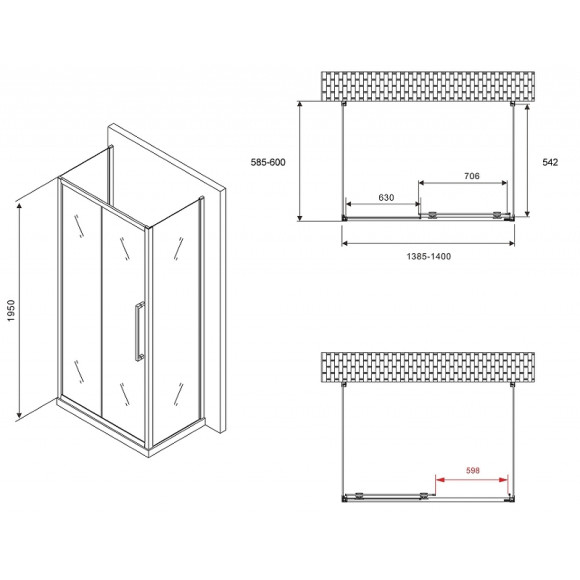 Душевой уголок Abber Schwarzer Diamant 140x60 AG30140MH-S60M-S60M профиль Хром стекло матовое Душевой уголок Abber Schwarzer Diamant 140x60 AG30140MH-S60M-S60M профиль Хром стекло матовое