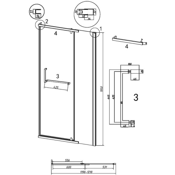 Душевая дверь Grossman Pragma 120 100.K33.03.120.21.02 профиль Черный матовый стекло шиншилла Душевая дверь Grossman Pragma 120 100.K33.03.120.21.02 профиль Черный матовый стекло шиншилла