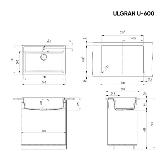 Кухонная мойка Ulgran Classic U-600-307 Терракот Кухонная мойка Ulgran Classic U-600-307 Терракот
