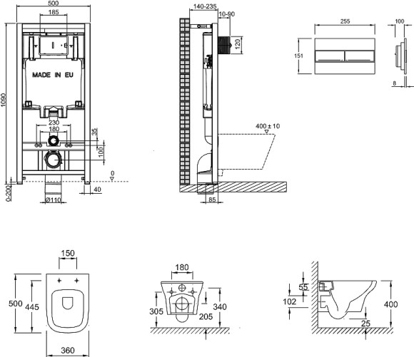 Комплект унитаза с инсталляцией Jacob Delafon Vox E21746RU-00 с сиденьем Микролифт и клавишей смыва Хром Комплект унитаза с инсталляцией Jacob Delafon Vox E21746RU-00 с сиденьем Микролифт и клавишей смыва Хром