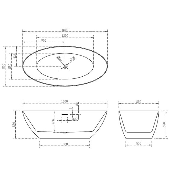 Акриловая ванна Abber 180х85 AB9374-1.8 без гидромассажа