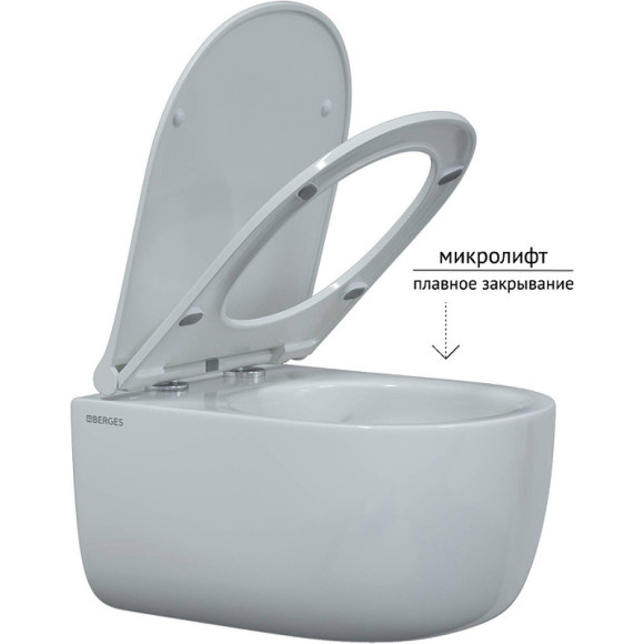 Комплект унитаза с инсталляцией Berges Novum D5 047235 с сиденьем Микролифт и Черной SoftTouch клавишей смыва