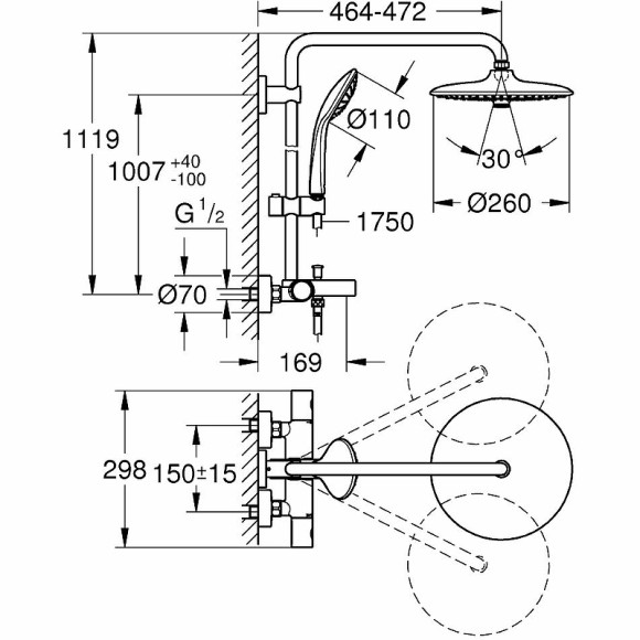 Душевая система Grohe Euphoria 260 26114002 с термостатом Хром