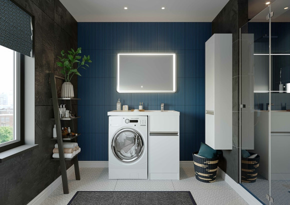 Шкаф пенал Aquaton Лондри 34 1A236203LH010 подвесной Белый глянец