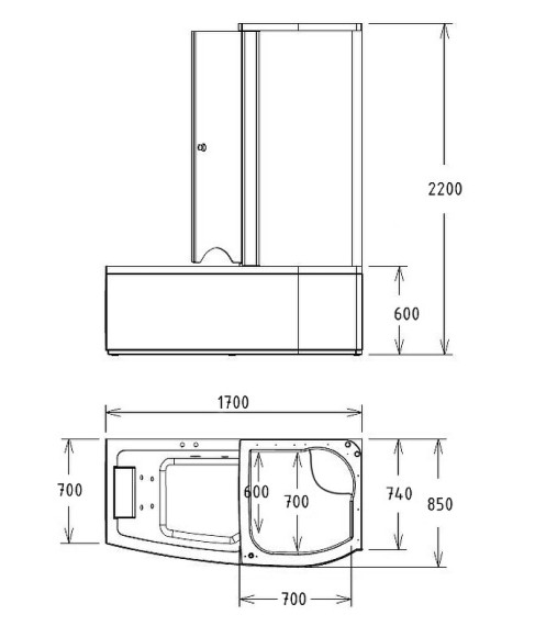 Акриловая ванна с душевой кабиной Gemy 170х85 G8040 B R с гидромассажем Акриловая ванна с душевой кабиной Gemy 170х85 G8040 B R с гидромассажем
