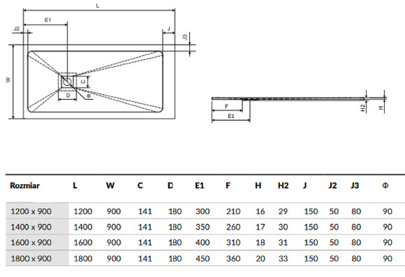 Душевой поддон из искусственного камня Excellent Arda 140x90 BREX.1503.140.090.WHN Белый